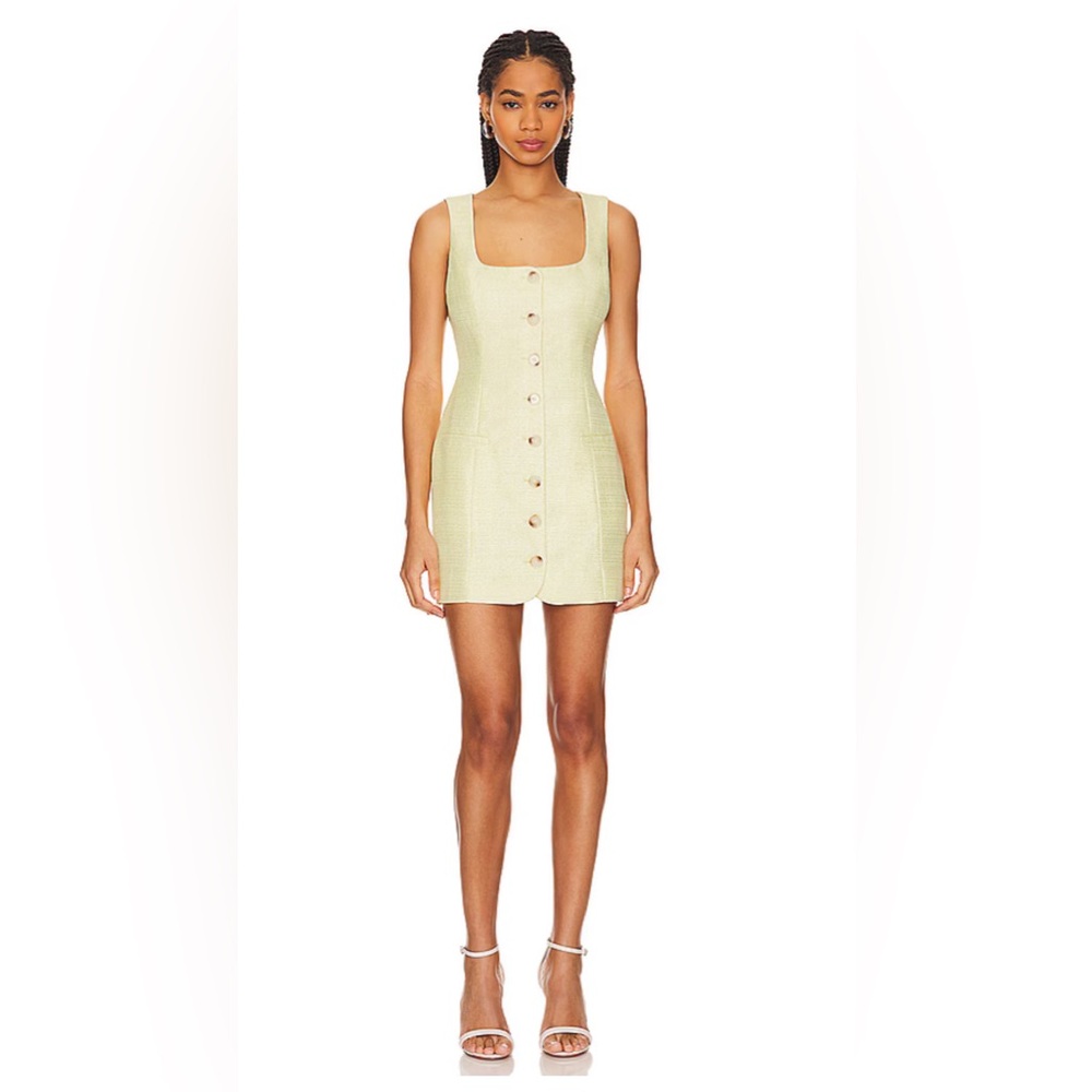 Line & Dot Pale Yellow Button-Front Mini Dress